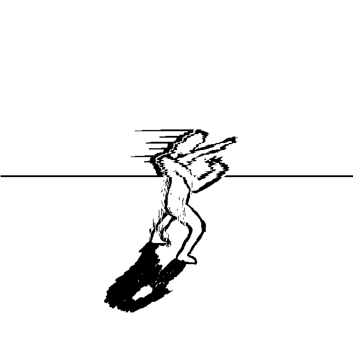 a surreal microsoft paint drawing of a figure stopping at the impact of a blast